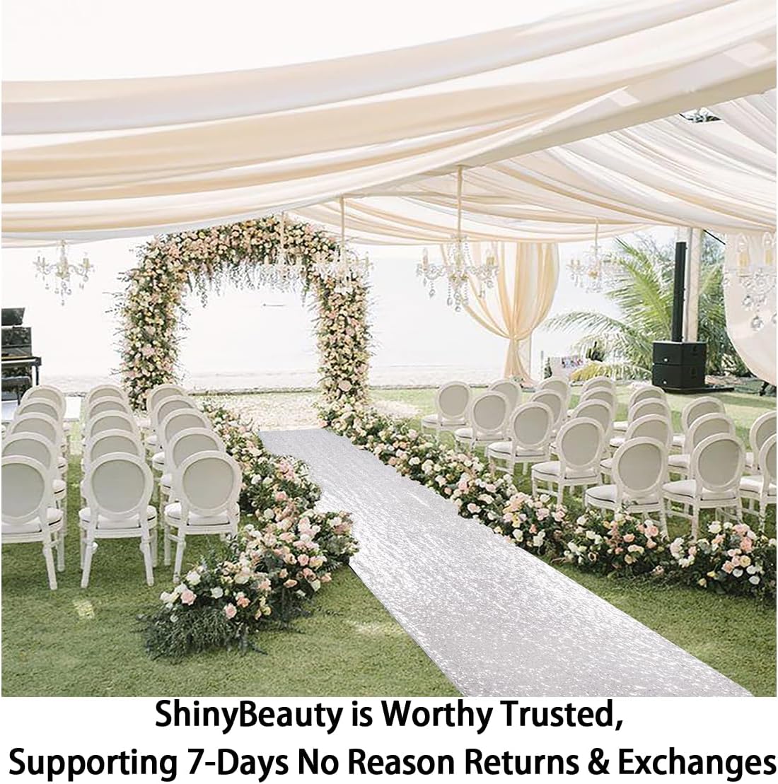 ShinyBeauty Silver Runner (4FTx15FT) Sequin Aisle Runner for Wedding Ceremony