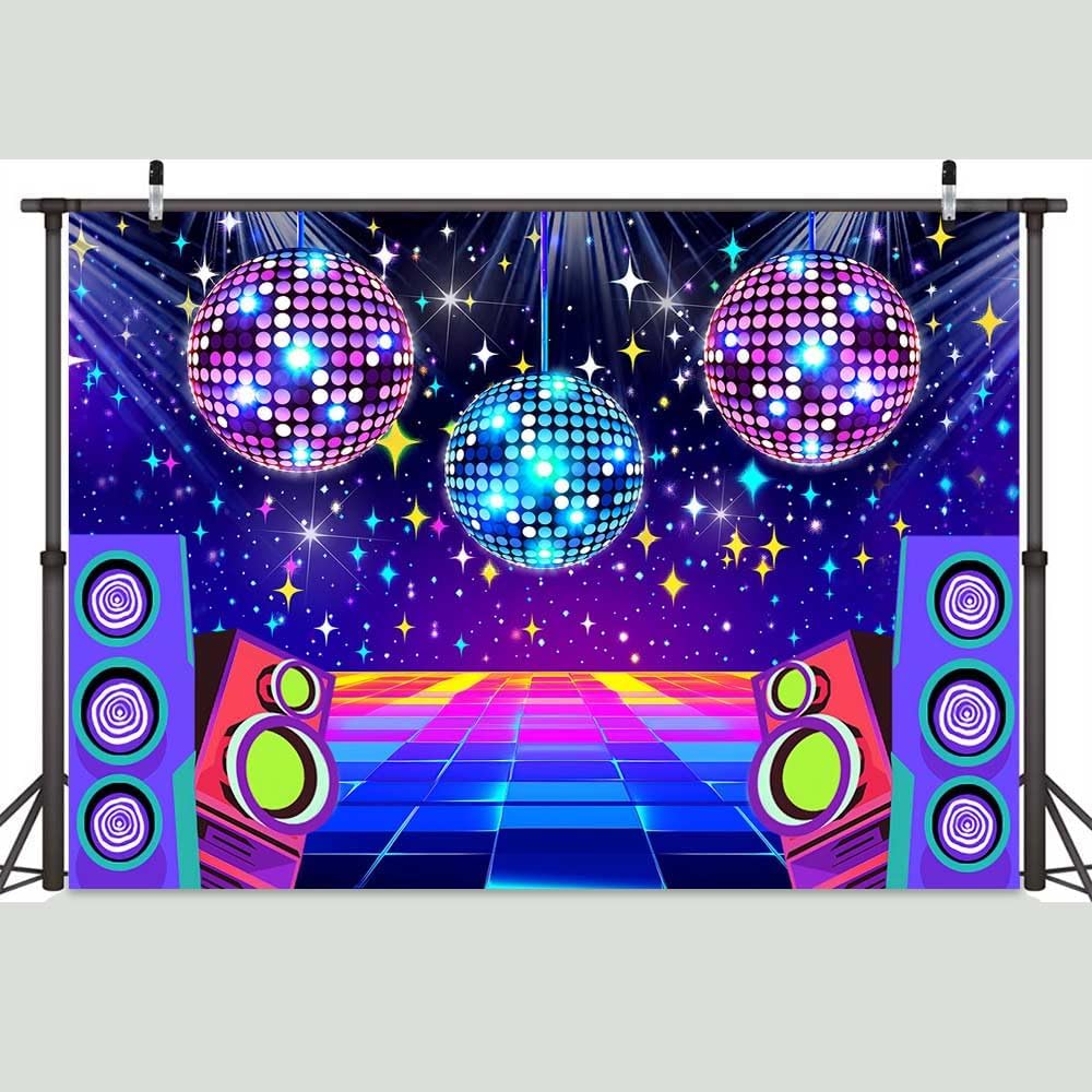 Dance Party Backdrop Retro 80s 90s Theme Stage Dance Ball Music Birthday Party Decoration DJ Photography Background 15 x 10 ft for Baby Shower Picture Photo Shoot Polyester Fabric,Multi2