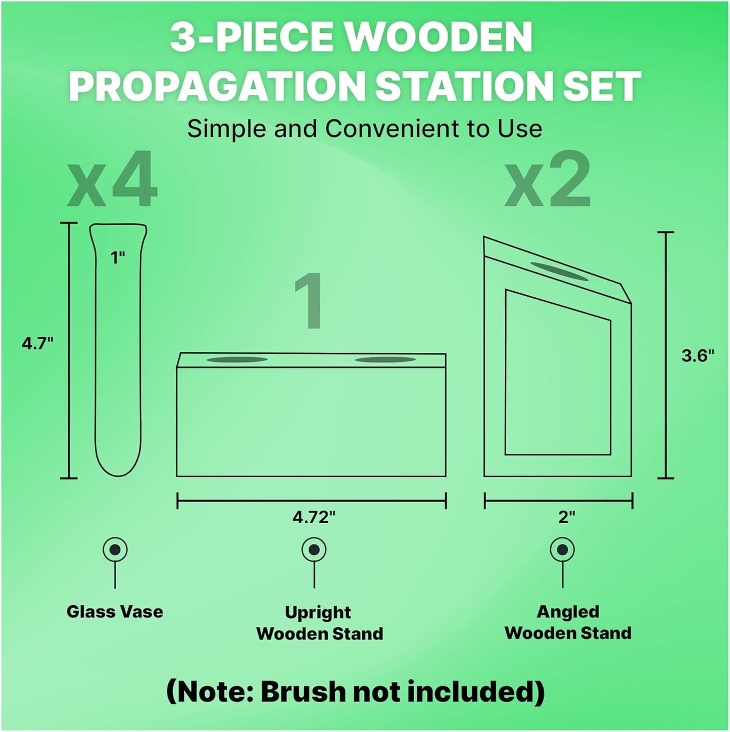 Plant Propagation Station - 3-Piece Wooden Stand with 4 Glass Test Tubes, Terrarium Vases for Plants, Hydroponic Propagation Planter for Home office Decor, Plant Lover Gift.