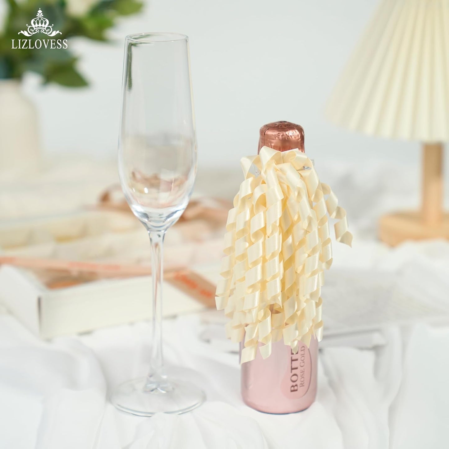 6 Inch Ivory Curly Bows for Gift Wrapping Set of 6, Self Adhesive Bows Ivory Gift Bows for Presents, Satin Ribbon Bows for Birthday, Wedding, Christmas, Bridal Shower, Gift Wrap Accessory