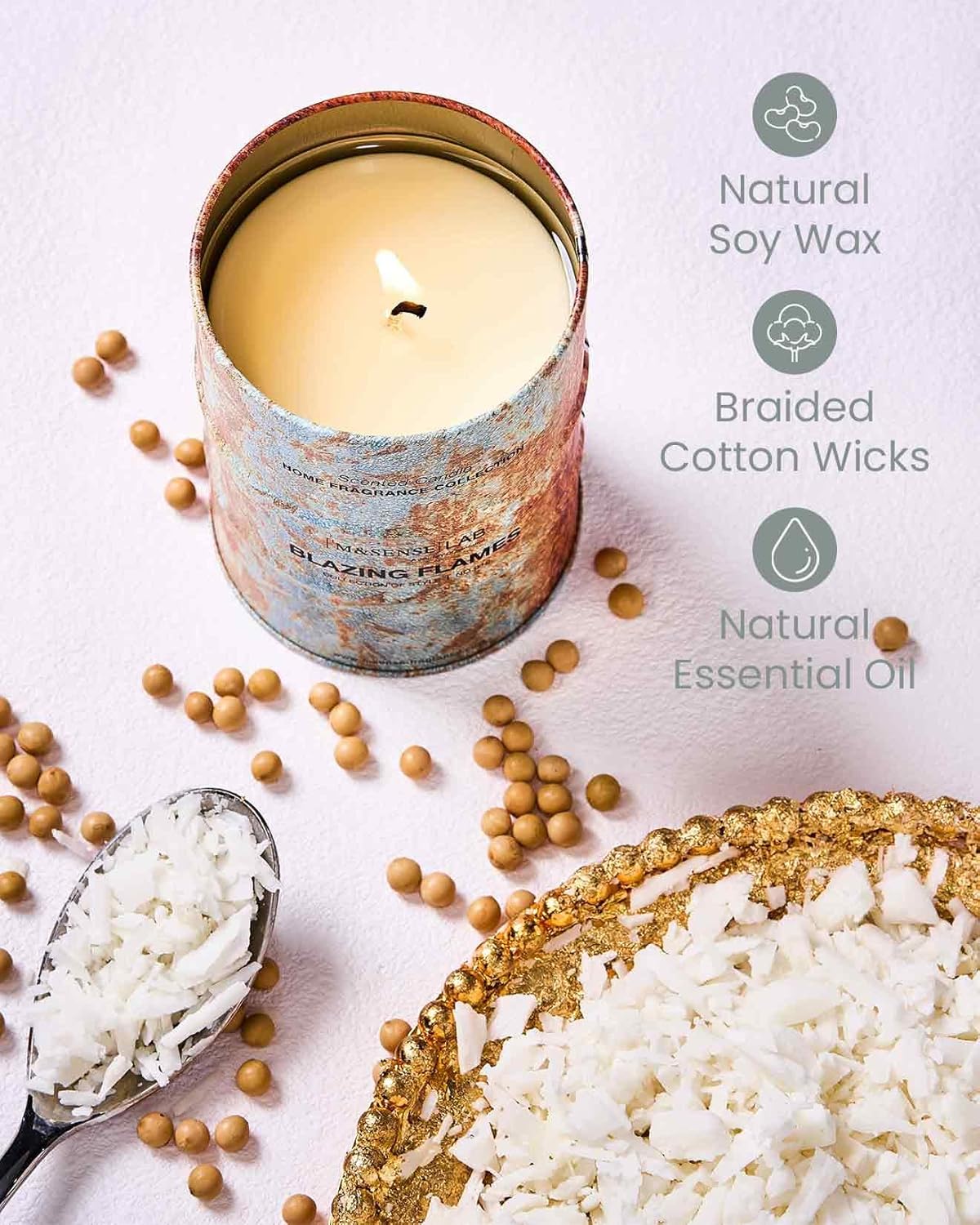 M&SENSE Blazing Flames Scented Candles Natural Non Toxic, Aromatherapy Candle for Stress Relief Meditation Relaxing, Housewarming Gifts for Women Men, 11.3oz 70 Hour Long Burning