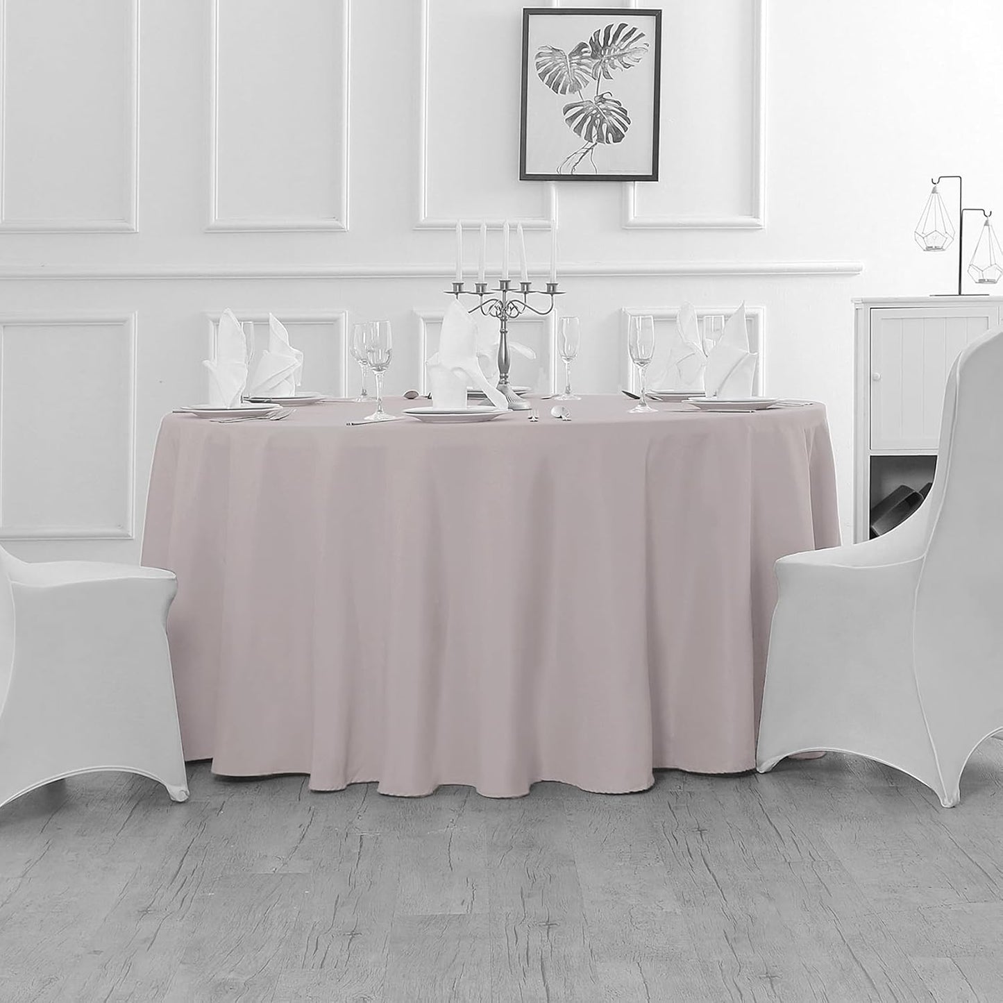 Fokitut 2 Pack Waterproof Round Tablecloth, 120 Inch, Stain Resistant and Wrinkle Polyester Table Cloth, Fabric Table Cover for Kitchen Dining, Wedding, Party, Holiday Dinner-Silver