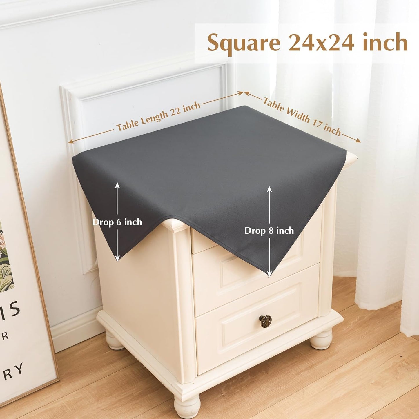 2 Pack Small Square Table Cloth 24X24 Inch Grey Washable Fabric Tablecloth Polyester Solid Table Cover for Night Stand End Table Side Table Outdoor Indoor