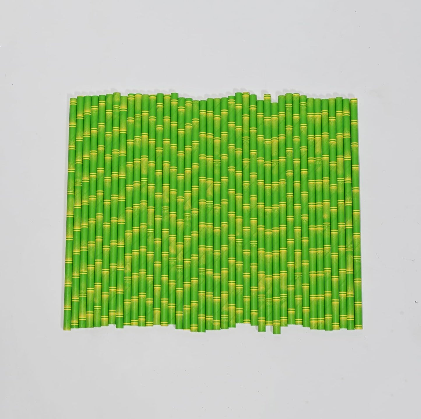 GLUJASBIO 7.75" Green Disposable Paper Straws - Biodegradable Drinking Straws for Party Suppliers, Cocktails, Juices, Drink, 100 Pack, Bamboo Pattern