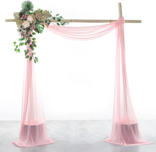 VDS Pack of 3 Panel (30 Inch X 20 Feet) Wedding Arch Draping Fabric Sheer Chiffon Fabric Drapery for Wedding Ceremony Reception Swag Backdrop Canopy Chuppah ARBO Altars Decoration (Blush Pink)