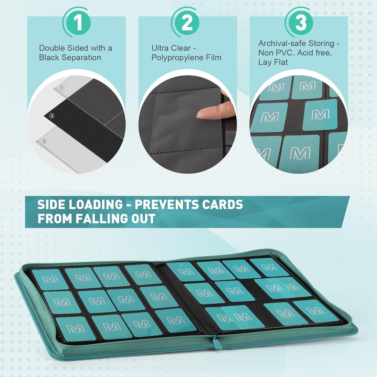 Premium Card Binder 12 Pocket for 720 Pockets Trading Card Binder, PU Zipper Card Collection Album, Sturdy Side-Loading Card Book Holder for MTG, TCG, Game Cards, Sports Cards