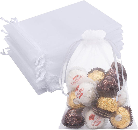 50 Pcs White Organza Bags 5x7 Inch, Small Mesh Bags Drawstring Gift Bags Party Favor Bags for Jewelry Candy Christmas