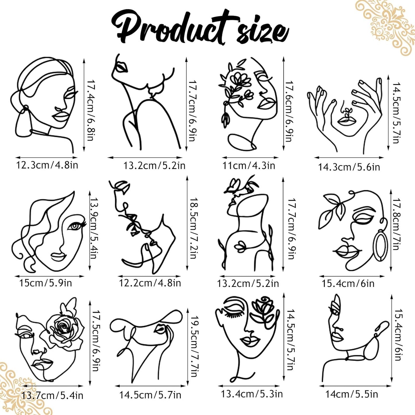 12 Pcs Acrylic Lady Face Cake Topper Minimalist Art Happy Birthday Cake Toppers Women Wedding Cake Decoration for Wedding Birthday Party (Black)