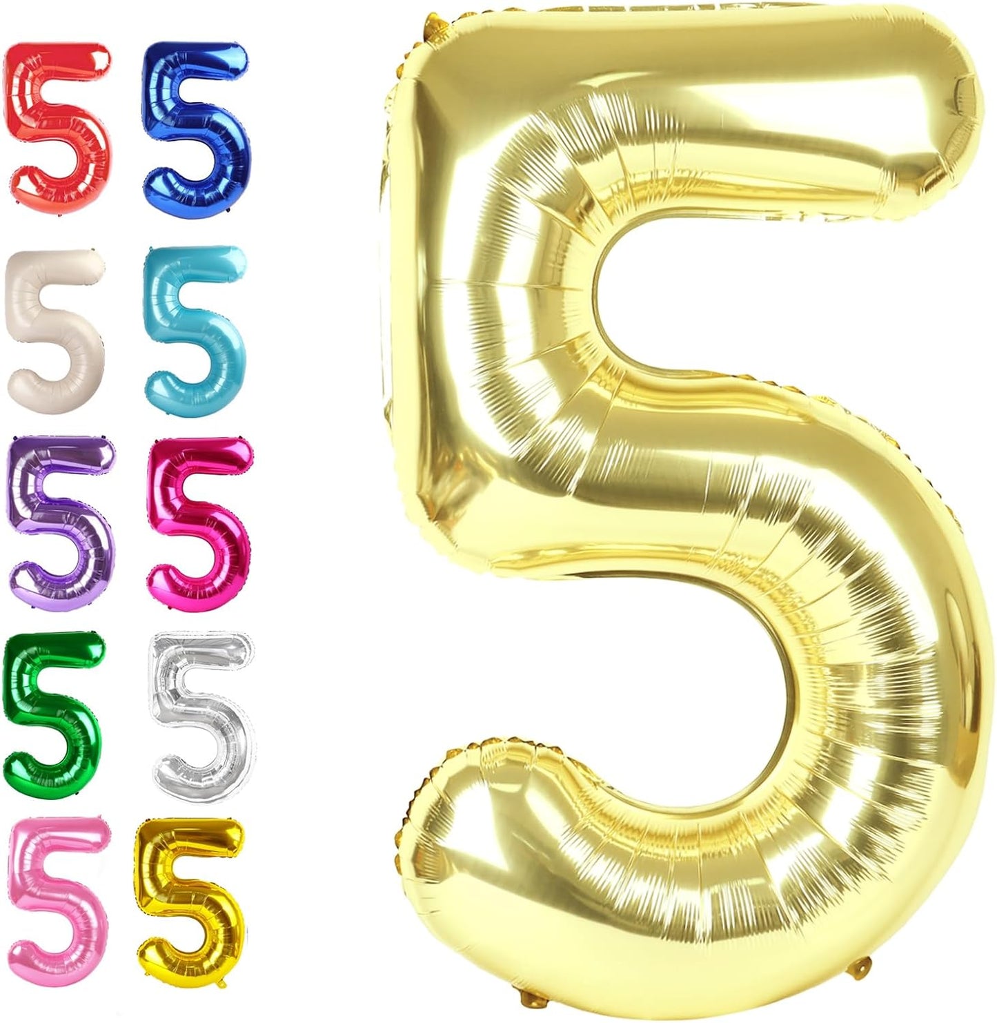 Large Champagne Gold 40 Inch Birthday Number 5 Balloon, Light Gold Five 5th 15 25 35 50 55 Birthday Anniversary Celebration Decorations, Foil Mylar Helium Numbers 5 Balloons Girl Boy Party Supplies