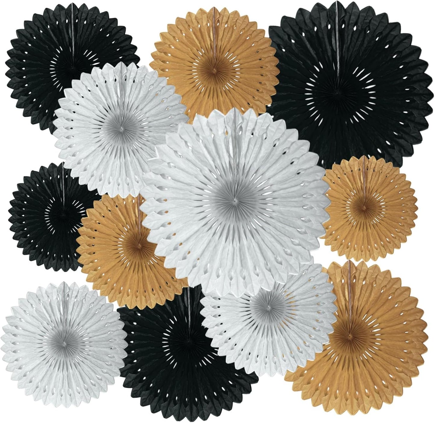 18 Pcs Black Gary Gold Hanging Paper Fan, Hanging Honeycomb Round Paper Fans for Weddings, Birthdays, Christmas, Baby Showers, Classroom, Events Ceiling Party Supplies Decorations