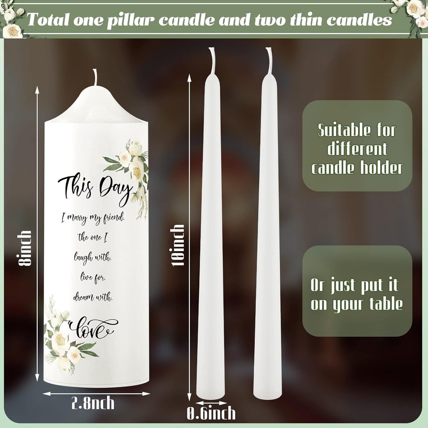 Frienda Unity Candles for Wedding Ceremony Set Wedding Unity Taper Candles Catholic Religious Ceremony Accessories(Eucalyptus Leaf)