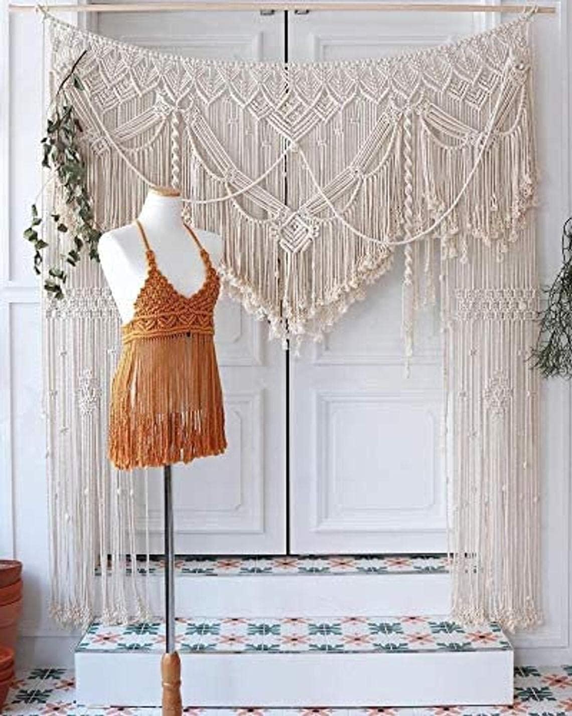 S.N.HANDICRAFTS Macrame Large Curtain Bohemian Boho Decoration Backdrop Wedding Wall Hanging (85X85) Natural