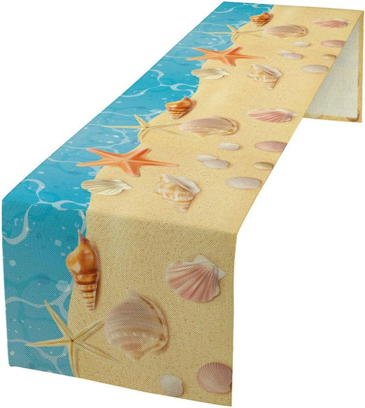Sea Turtle Table Runner Marine Life Starfish Nautical Blue Green Ocean Theme Kitchen Table Decorations for Indoor Outdoor Home Party Decorations 13 * 108 Inch