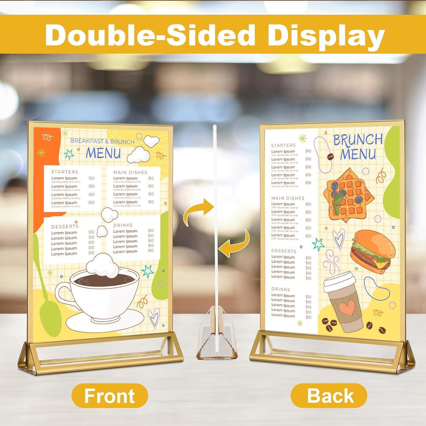 EHWINE 6 Pack Acrylic Sign Holder 4 x 6, Double Sided Gold Picture Frame Stand up Table Top Sign Holders, Clear Display Stand Menu Flyer Holder for Wedding Party