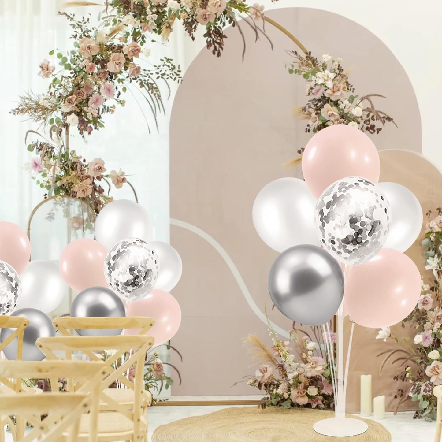 Pink and Silver Balloon Stand Centerpiece Table Decorations for Baby Shower Wedding Engagement Bridal Shower Anniversary Mother's Day Birthday Party Decorations(Pink silver set4)