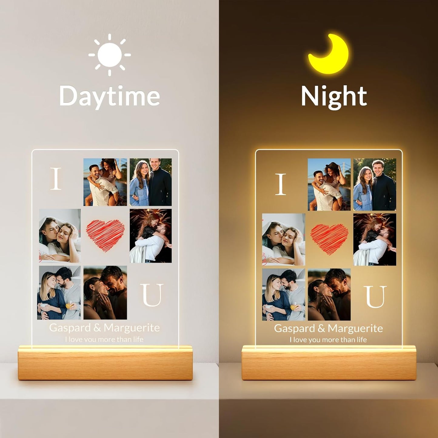 Personalized Photo Frame with Night Light, Custom Picture Frames with Photo, Customized Acrylic Plaque Frame, Personalized Anniversary Birthday Gifts for Women, Men, Him, Her, Couple, Husband, Wife