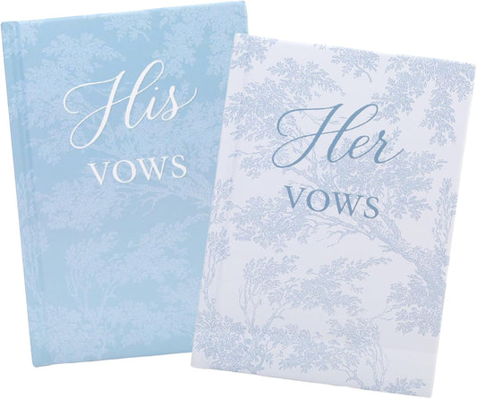 His and Hers Vow Books for Wedding, 2 Pack Hardcover Vows Book with Toile-Inspired Design, 48 Sheets 120gsm Thick Paper, Elegant Wedding Ceremony Stuff, 4.13" × 6", Blue