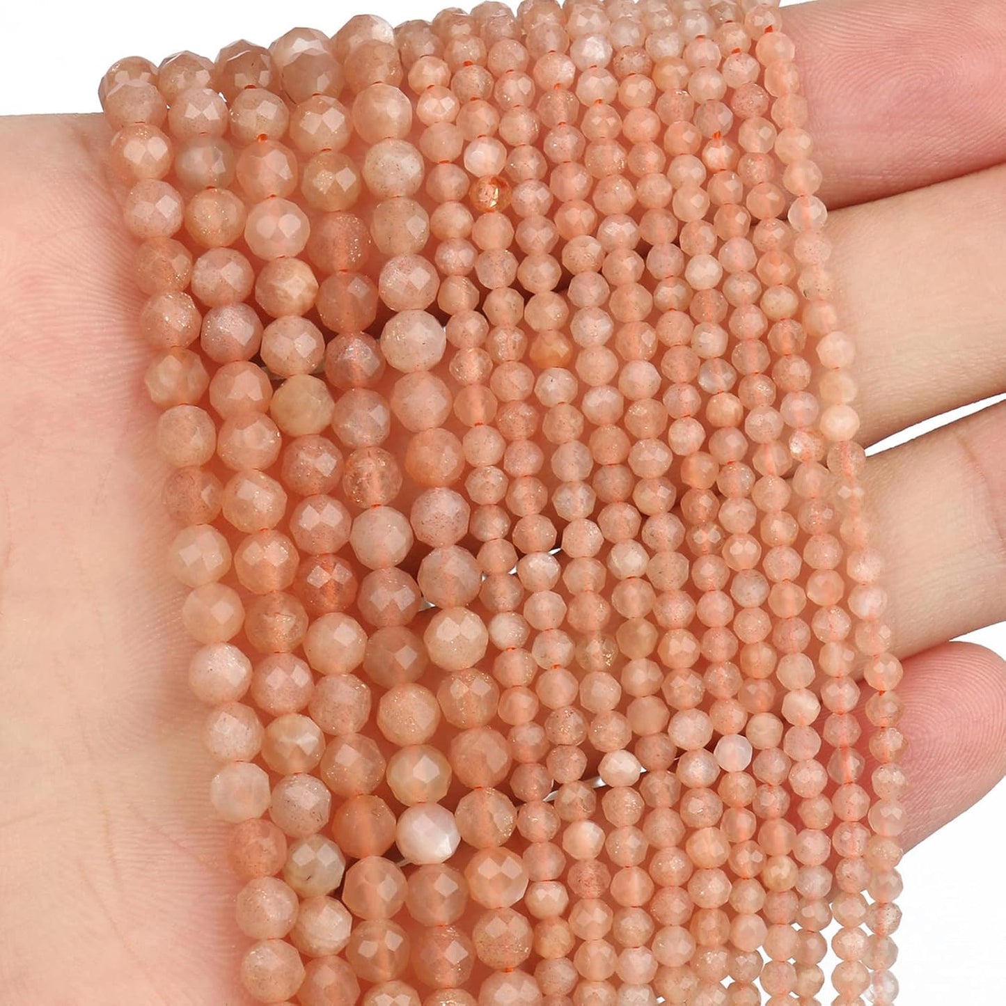 Song Xi 180pcs 2mm Natural Sunstone Gemstone Beads Faceted Round Loose Stone Beads for Jewelry Making