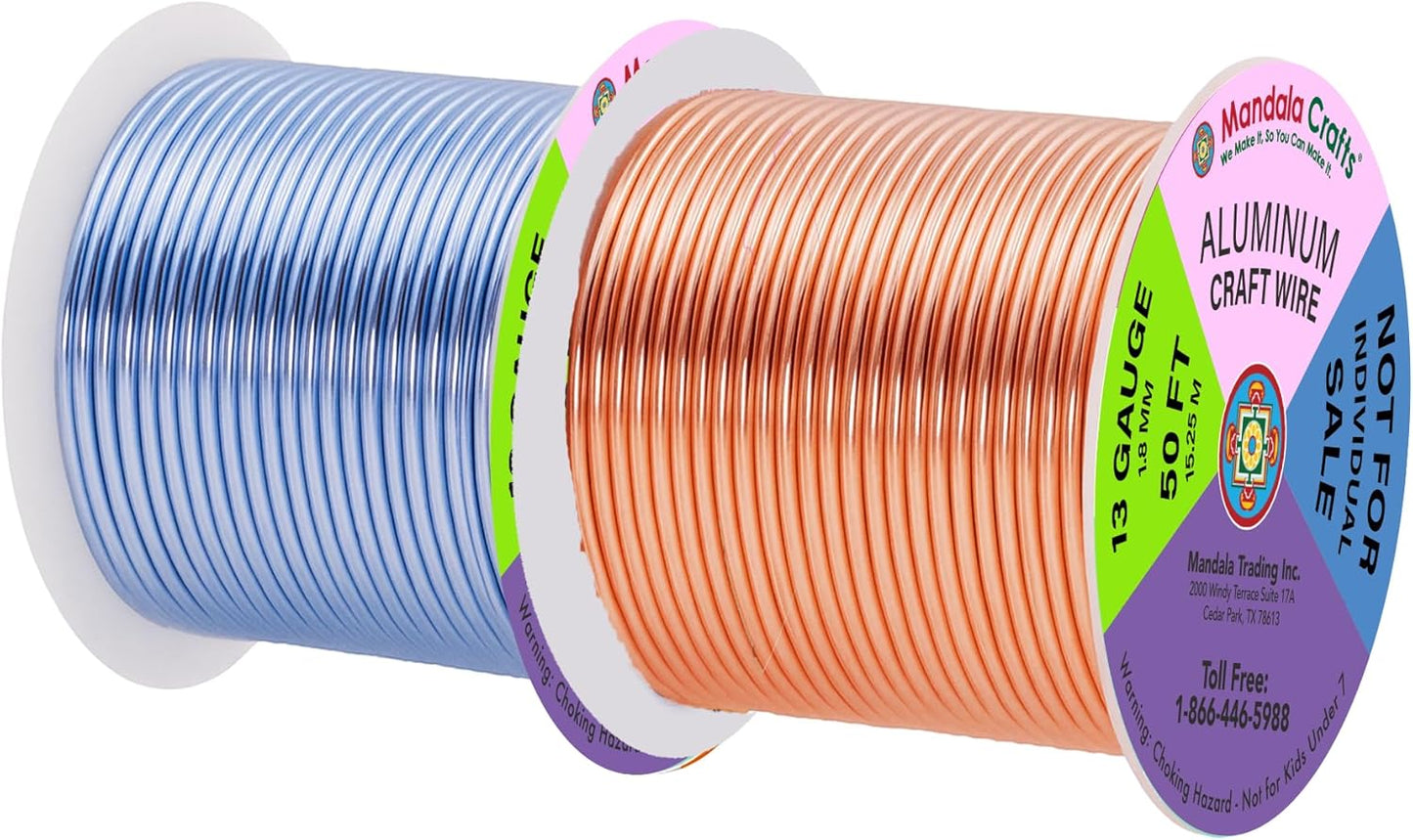 Mandala Crafts 13 Gauge Anodized Aluminum Craft Wire for Jewelry Making - 300 FT Colored Flexible Silver Copper Purple Pink Brown Ice Blue Wire - Bendable for Bonsai Armature Crafting Sculpting