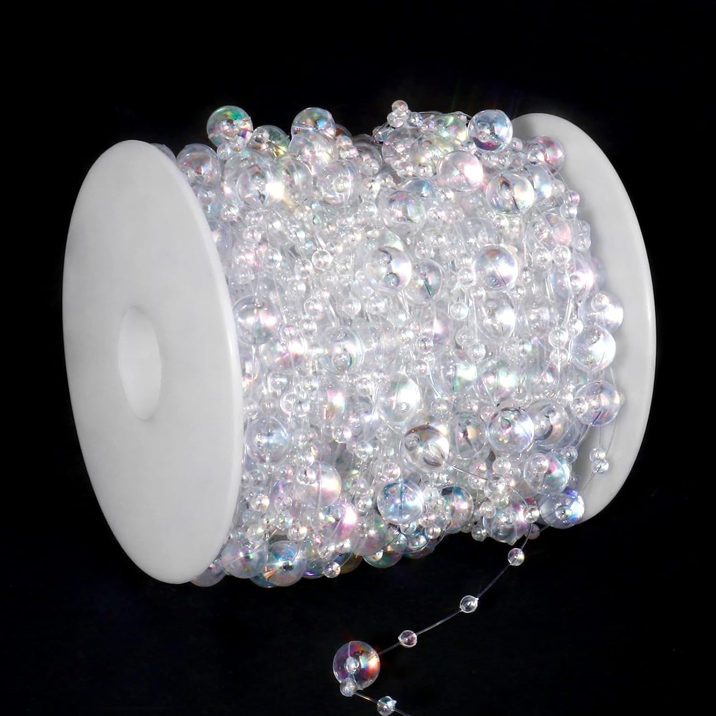 98FT Pearl Beads String Garland, 8mm 3mm Iridescent Faux Pearl Beads Roll Strand Bulk for Wedding Party Flower Christmas Decoration DIY Craft