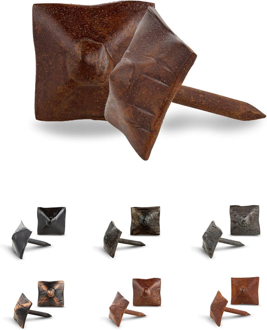 25 Pack 0.75" Square Head Iron Clavos Decorative Nails – Sealed Rusted – Handmade Rustic Square Fasteners for Farmhouse Shutters, Barn Doors, Shutters, and Gates – Ornamental Wood Accent