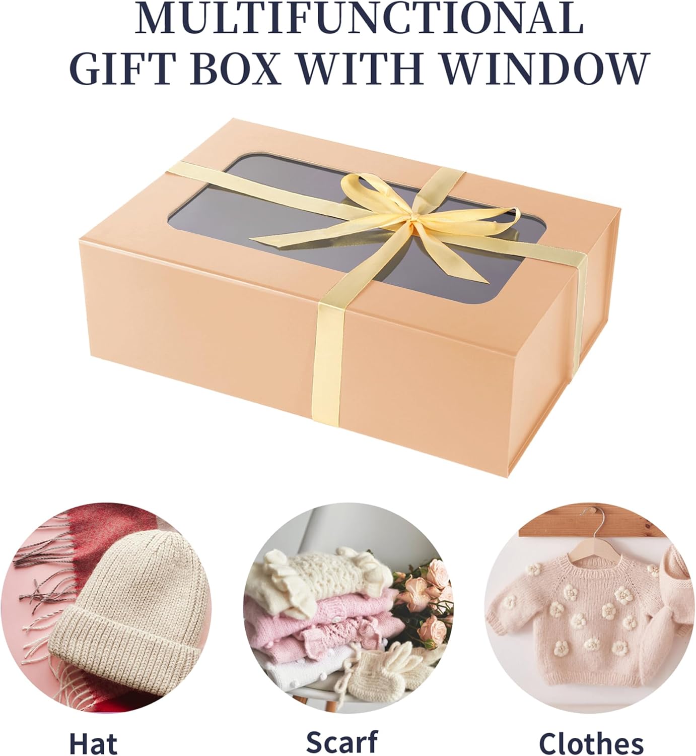 Rose Gold Large Gift Boxes with Window, 13.5"x9"x4.3" Bridesmaid Boxe for Gift Giving,Birthday Gift Box with Magnetic,Closure Lid Gift Boxes for Presents,Cute Boxe,Luxury for Gift Packaging,Gift Box for Wrapping Gifts