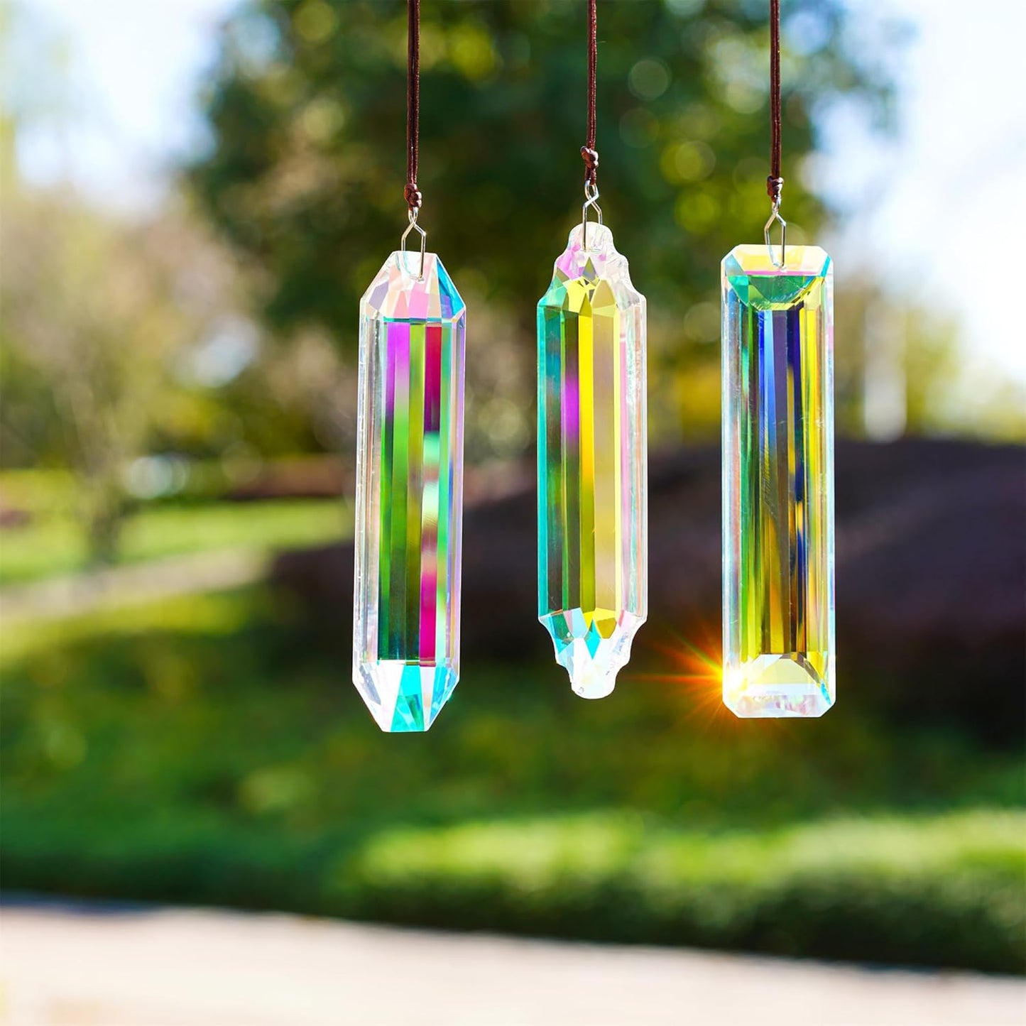 3PCS Crystal Suncatcher Prism for Window,120mm/5'' Rectangle AB Colored Crystal Stick Rainbow Maker Prisms Garden Hanging Sun Catcher