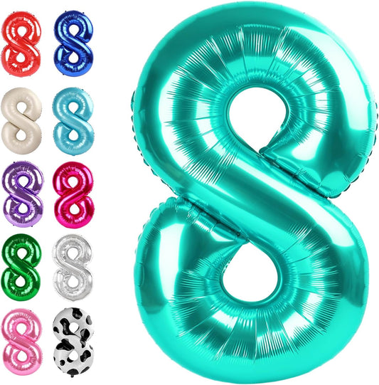 Helium Foil Teal Blue Number 8 Balloon 40 Inch, Mylar Eight Numbers 8 18 28 38 48 58 80 88 Birthday Balloons, Teal Blue Women Men Anniversary Graduations Party Supplies