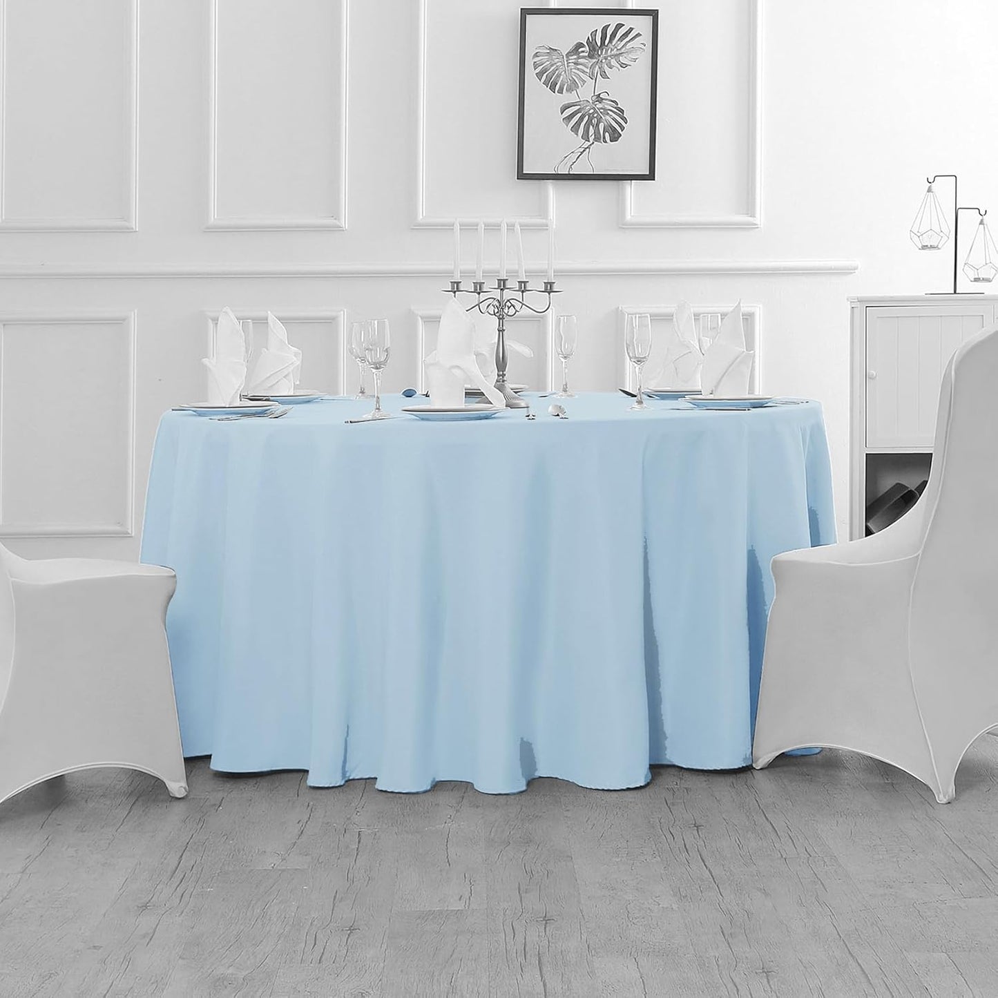 Fokitut 2 Pack Waterproof Round Tablecloth, 132 Inch, Stain Resistant and Wrinkle Polyester Table Cloth, Fabric Table Cover for Kitchen Dining, Wedding, Party, Holiday Dinner-Blue Mist