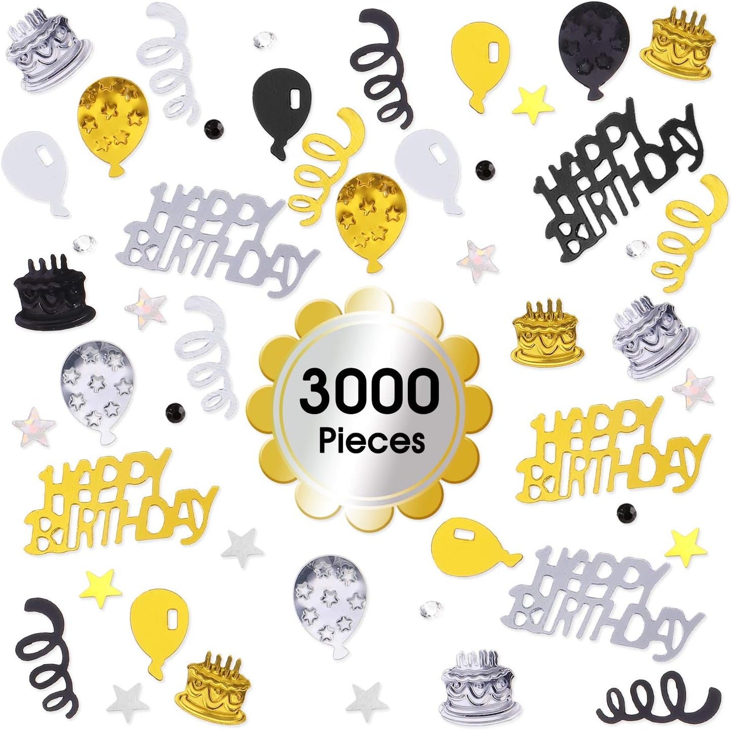 WILLBOND 3000 Pieces Happy Birthday Confetti Birthday Party Cake Confetti Metallic Foil Balloon Table Scatter Decorations for Carnival Baby Shower DIY Arts and Crafting