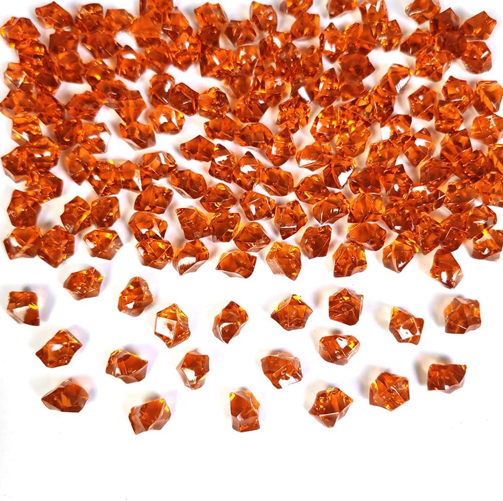 HappyFiller 700 PCS Pack Dark Amber Fake Ice Rocks Small Crystal Cube Stones Fake Diamonds for Vase Fillers,Resin Arts Crafts,Fall Decoration,Home Accents Floral Decor,Table Scatters,Photo Props