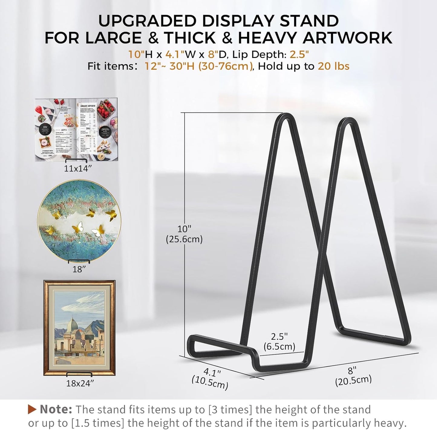 Large Plate Holder Display Stand - 10 inch Tall Plate Stands for Display - Metal Picture Frame Stand - Big Tabletop Easel Stand for Decorative Plates | Platter | Book | Plaque | Tile - 2 Pack - Black