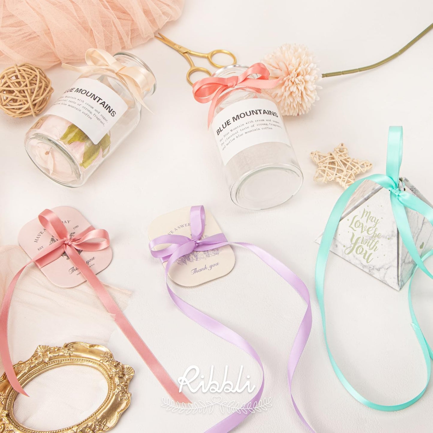 Ribbli Double Faced Aqua Blue Satin Ribbon,3/8” x Continuous 25 Yards,Use for Bows Bouquet,Gift Wrapping,Floral Arrangement