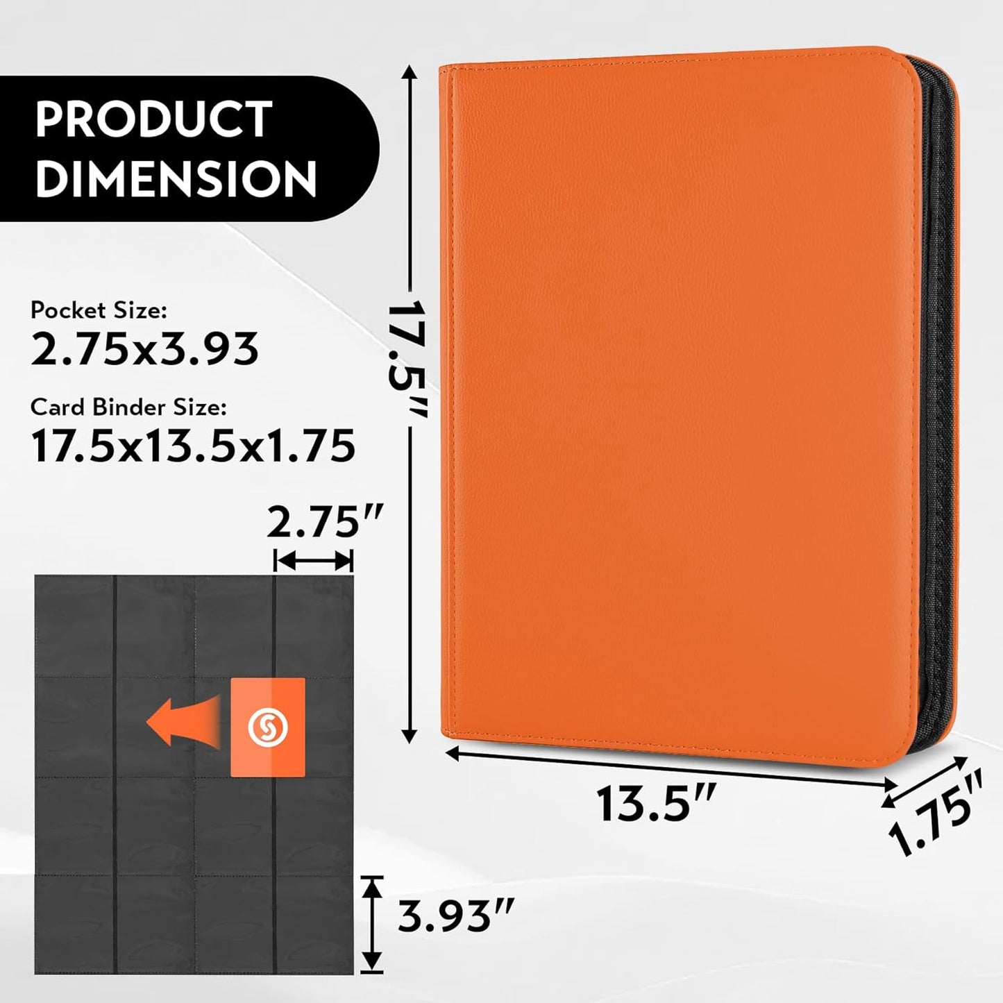 1000+ Pockets Trading Card Binder, Premium 16 Pocket Card Binder, Ringless Side Loading Collection Album Holder Folders for MTG, TCG, Game Cards & Sports Cards (Orange)