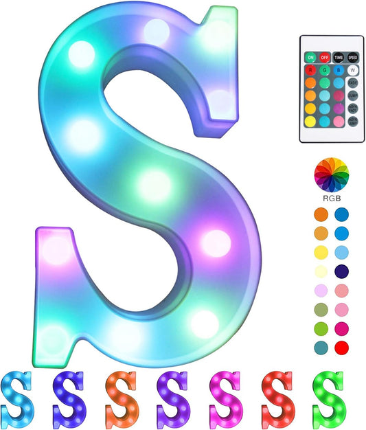 Pooqla Colorful Marquee Letters LED Light Up Letters with Remote, Party Birthday Letter with Lights Decorations for Classroom Room Dorm Home - Multicolor Letter S