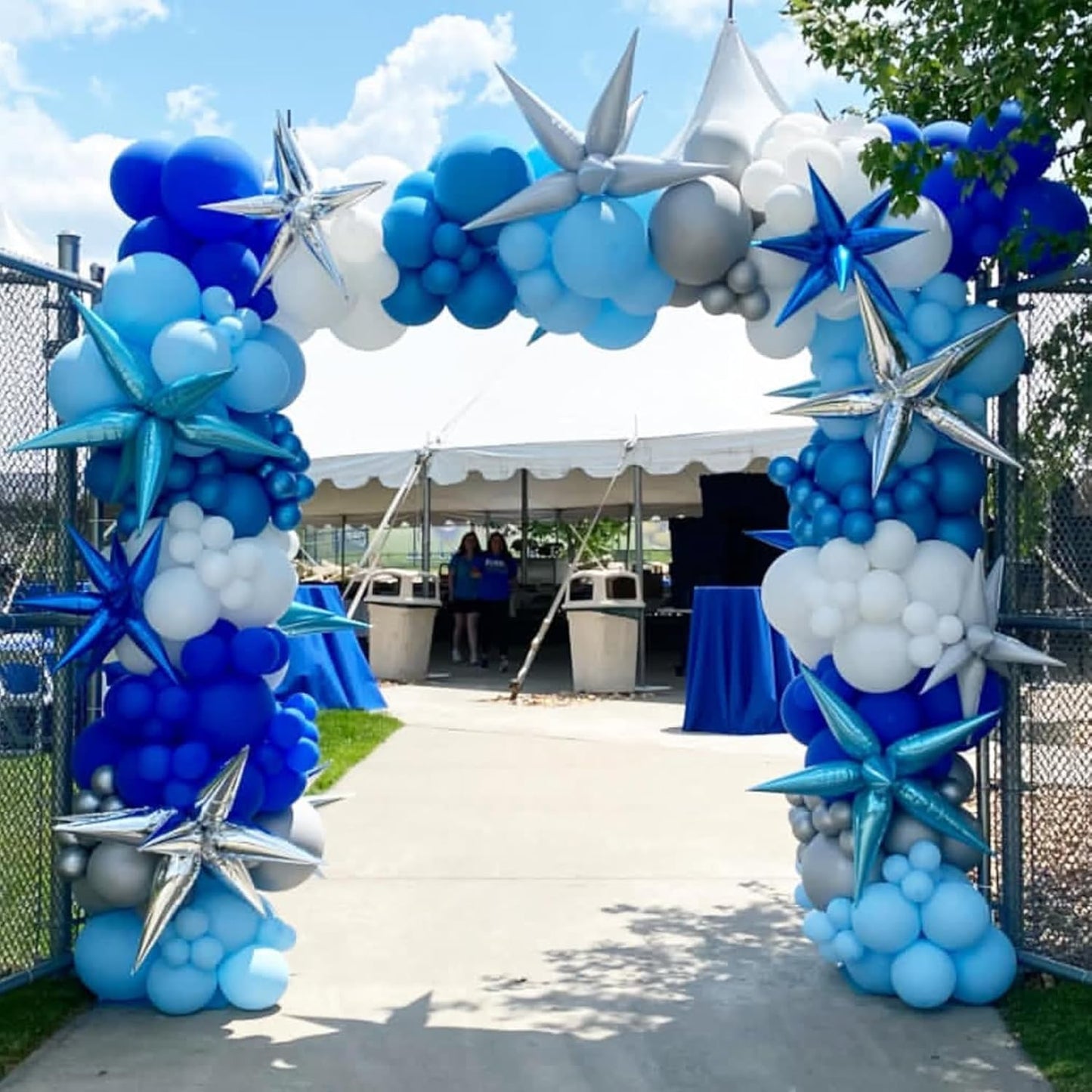 Blue Silver Star Balloons 12pcs, 27/22 Inch Foil Star Explosion Balloons, Large Spike Mylar Cone Balloon, Fireworks Shape Balloon for Men Boys Birthday Space Theme Party Backdrop