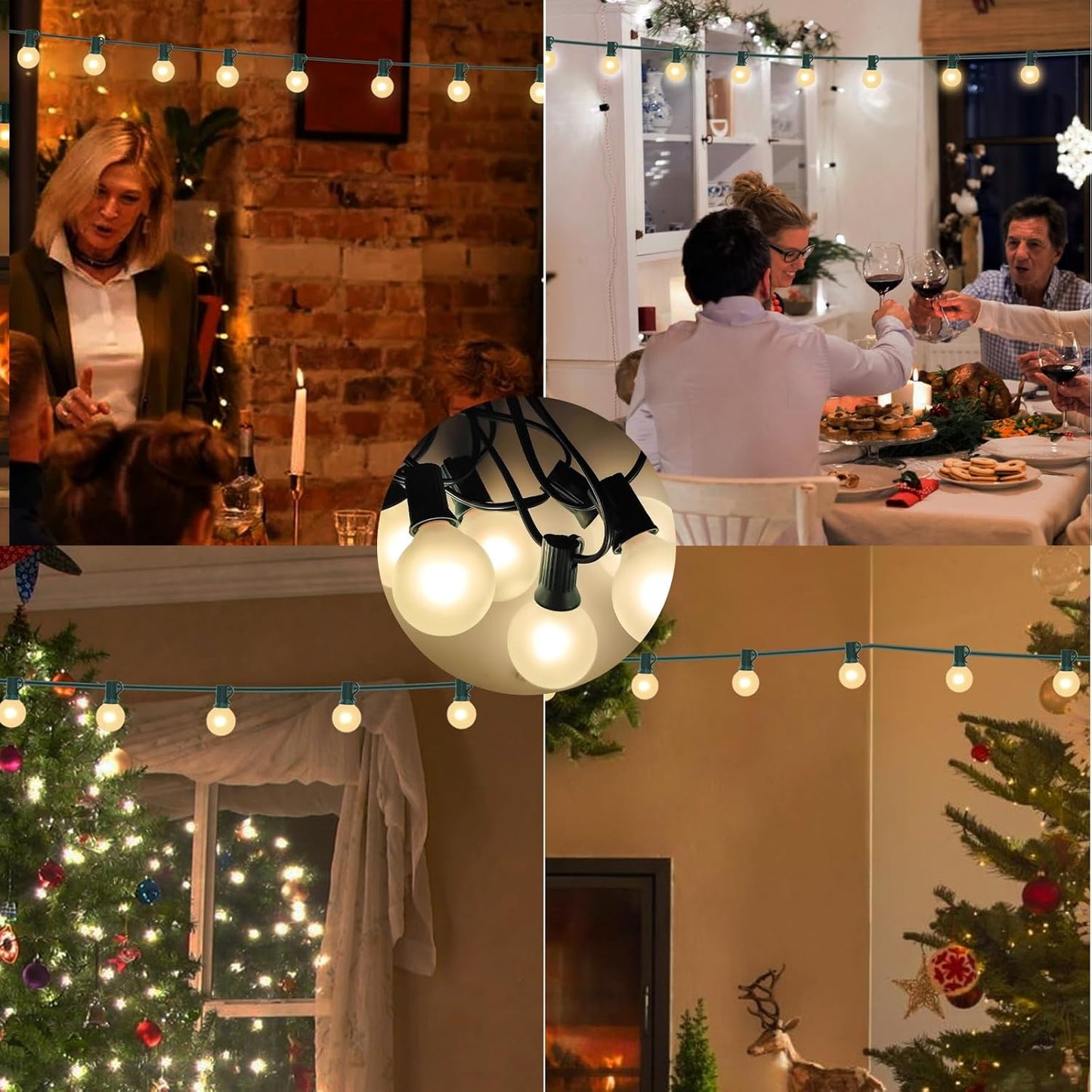 SUNSGNE G40 Round Christmas Lights Outdoor, 25ft Vintage Christmas Globe Lights with 27 5W Frosted White Lights(2 Spare) for Outdoor Garden Party Wedding Backyard Patio Decor, Green Wire