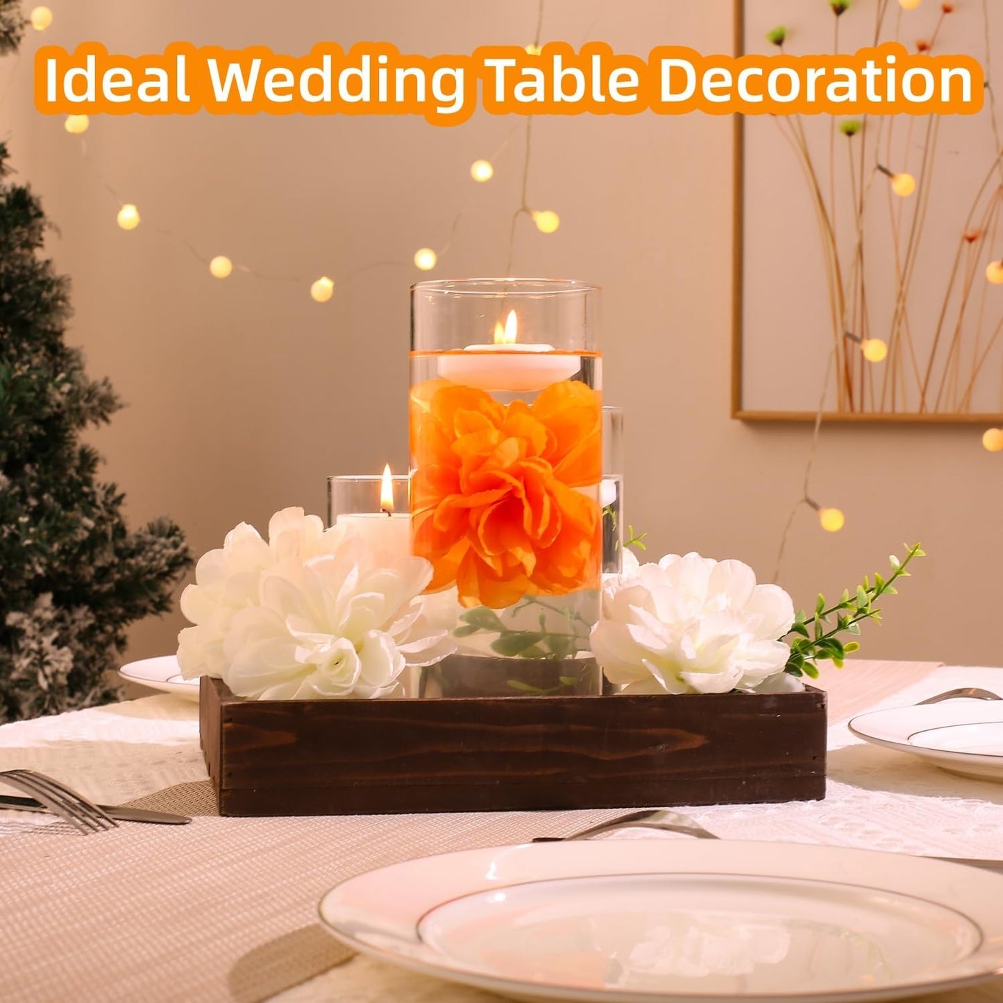 24 Pcs Floating Candles for Centerpieces and Floating Flowers Artificial Flowers Head Vase Filler for Party Home Table Wedding Centerpieces Decoration (Orange)