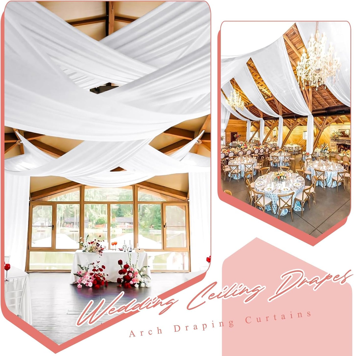 10 Panels White Ceiling Drapes for Wedding 5ftx40ft Sheer Drapery Chiffon Fabric Arch Draping Curtains for Party Ceremony Birthday Baby Shower Reception Stage Ceiling Decorations