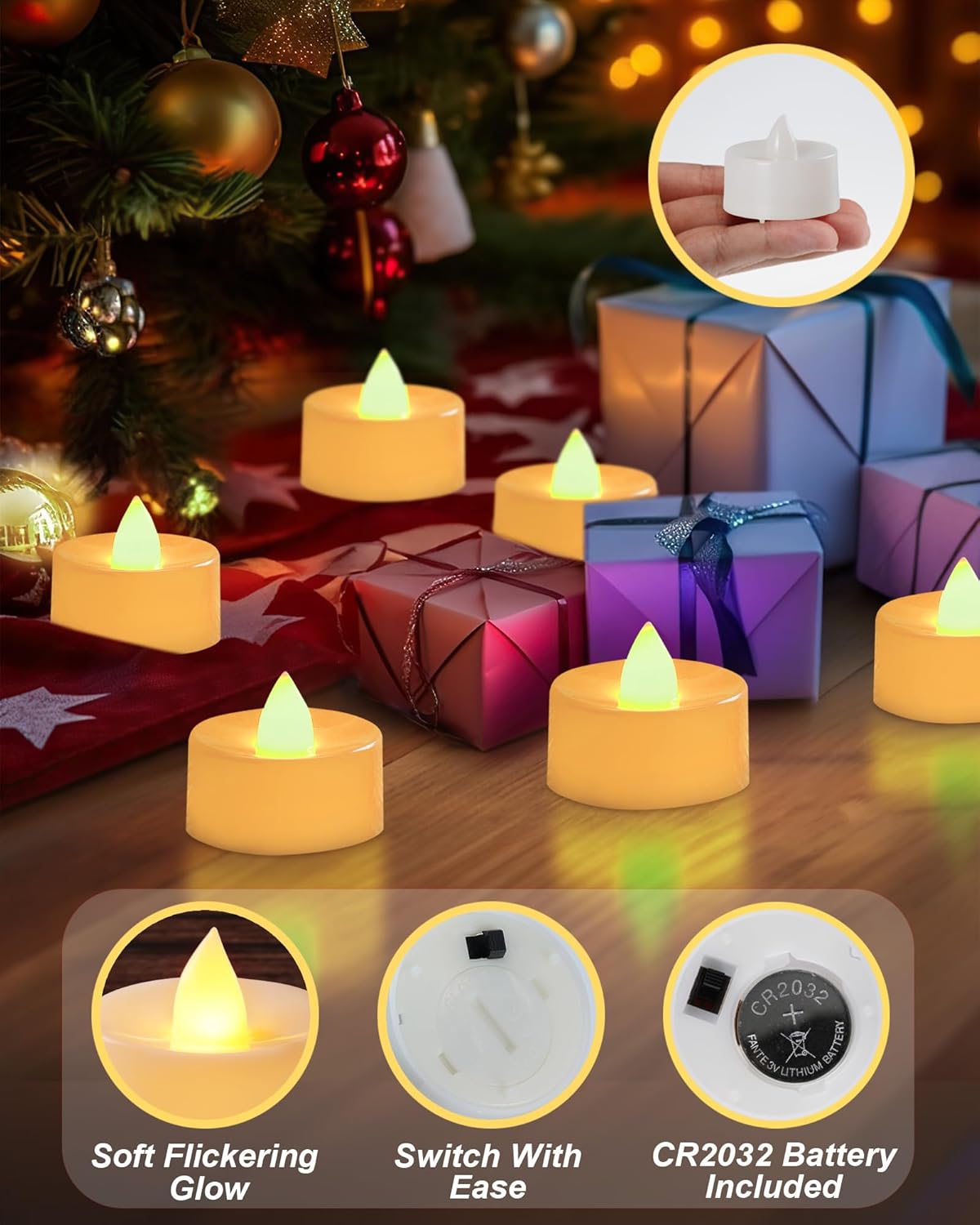 BEICHI Flameless Candles, 100Pack Battery Operated Candle, LED Tea Lights Candle Battery Operated, Flickering Fake Votives for Wedding Halloween Christmas Diwali- Warm Yellow