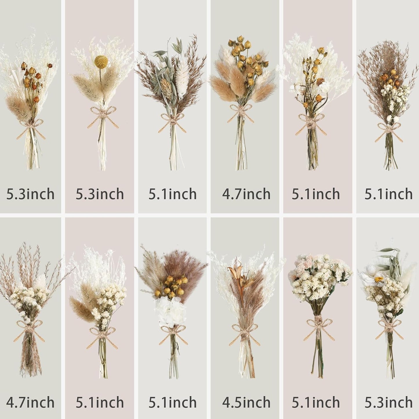 12/24 Pack Dried Flowers for Vase Various Mini Bouquet Dried Small Wildflowers Natural Real Flowers Bulk for Crafts DIY Wedding Decor (24, Plain Colour)