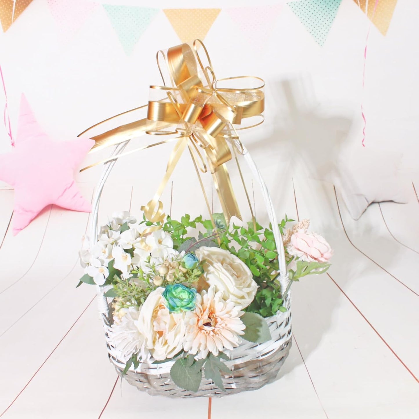 Gold Bows for Gifts, Large Pull Bow for Gift Wrapping, Christmas, New Year, Birthday, Weddings, Baby Showers, Graduations, Valentine's Day(8 inches, 10 PCS)