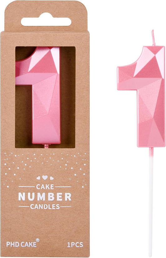 PHD CAKE 2.76 Inch Crystal Pink 1 Number Birthday Candles, Pink Number Candles, Cake Number Candles, Party Celebration