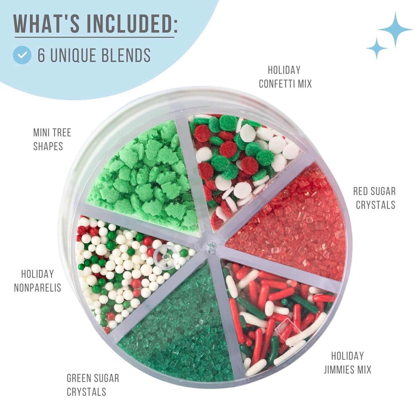 Sweets Indeed Christmas Sprinkles Mix – 6-Cell Holiday Assortment 6.45 oz | Edible Jimmies, Nonpareils & Sugar Pearls for Decorating Christmas Cookies, Cupcakes, Cakes & Holiday Desserts