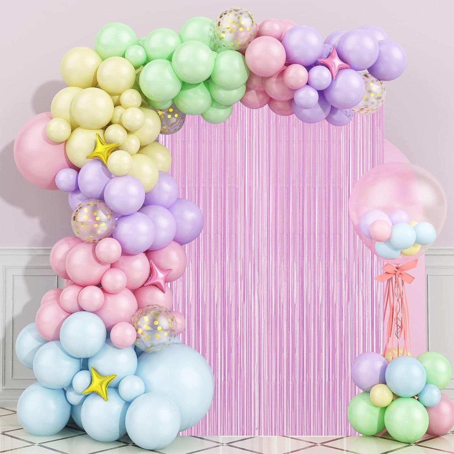 2 Pack Pastel Purple Foil Fringe Backdrop Curtains, Tinsel Streamers Birthday Party Decorations for Girl, Fringe Backdrop for Graduation, Baby Shower, Gender Reveal, Halloween Party