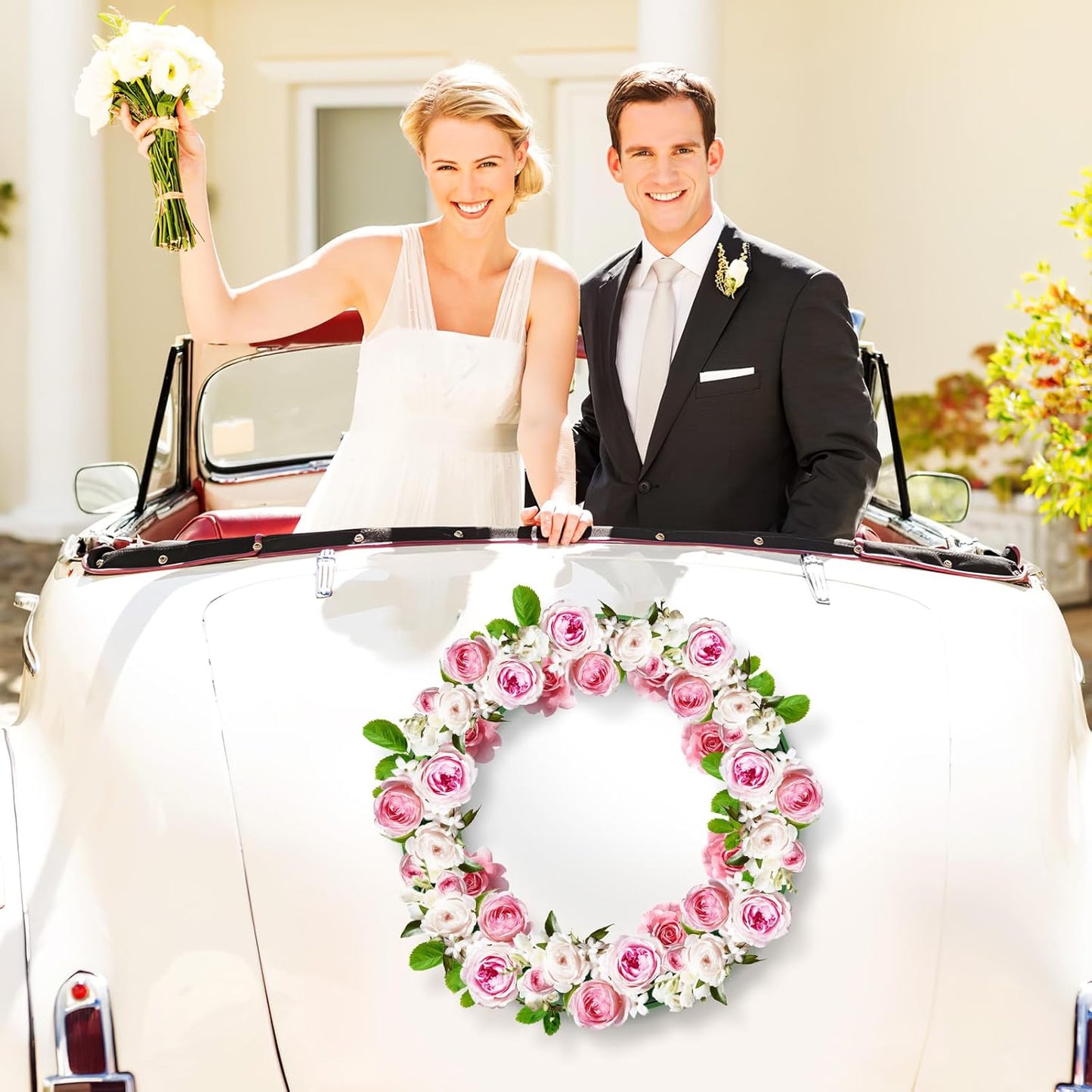 DOITOOL Flower Foam Ring with Suction Cup Car Flower Mud Green Wet Foam Blocks Round Floral Foam Blocks Artificial Floral Arrangements Mud for Florist Wedding Car Holiday Decoration 250g