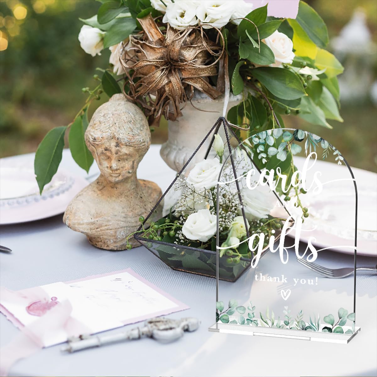 Acrylic Wedding Sign Cards and Gifts Signs Ceremony Modern Calligraphy Arch Acrylic Table Top Signs for Wedding Reception and Event Party Table Decor (Eucalyptus Leaves)