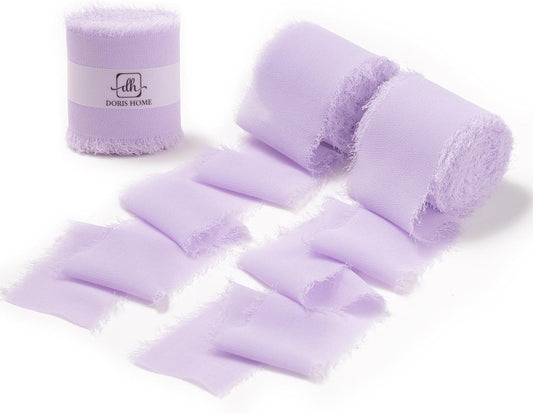 DORIS HOME Light Purple Chiffon Ribbon for Flower Bouquet, 2" x21Yd Fabric Ribbon for Gift Wrapping, Handmade Frayed Ribbon for Wedding, Chiffon Silk Ribbon for Christmas Decorations