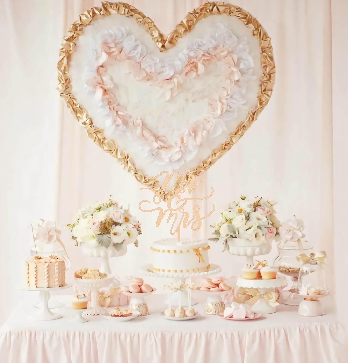 Mr and Mrs Cake Topper - Wooden Wedding Cake Toppers Bride and Groom Party Cake Decorations Supplies, Perfect for Bridal Shower, Wedding or Engagement Party