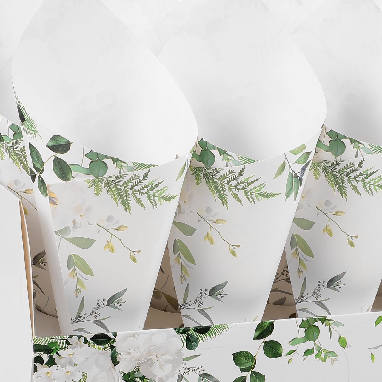 CIMAXIC Wedding Confetti Cone Holder Box - Flower, Paper, Petal Cones - White Paper Cup Candy Stand